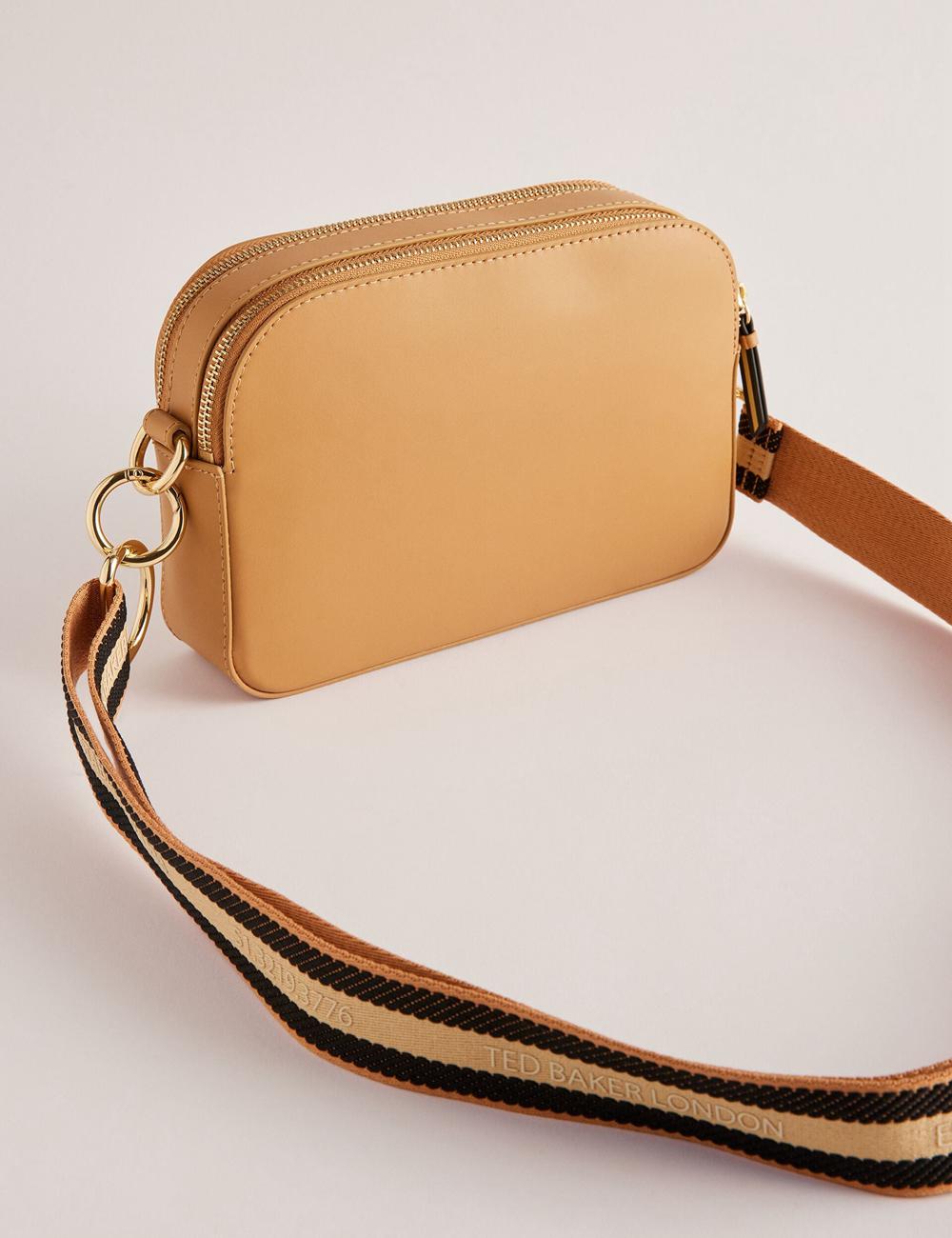 Ted Baker DARCELO - Leather Double Zip Crossbody Camera Women Camera Bag Taupe | UAE  54602-DCTN