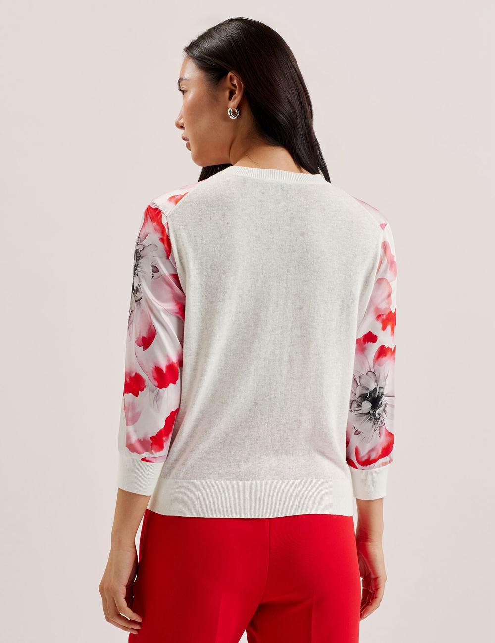 Ted Baker DARCIYY - Printed Front 3/4 Sleeve Women Cardigans Ivory | UAE  97280-RNBT