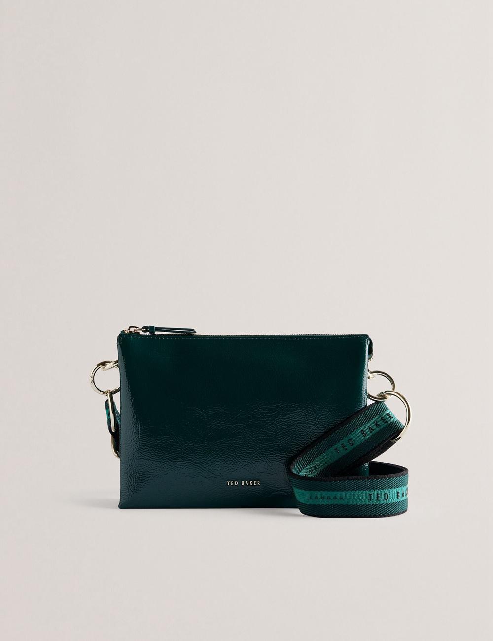 Ted Baker DAWCEY - Crinkled Patent Leather Women Crossbody Bags Mid-Green | UAE  21853-THVZ
