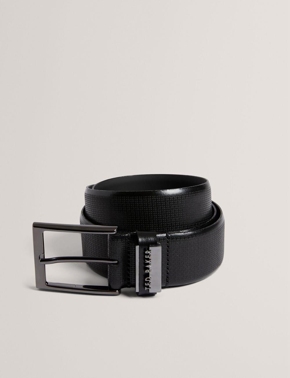 Ted Baker DAWSONS - Textured T Pattern Leather Men Belts Black | UAE  89471-BTXZ