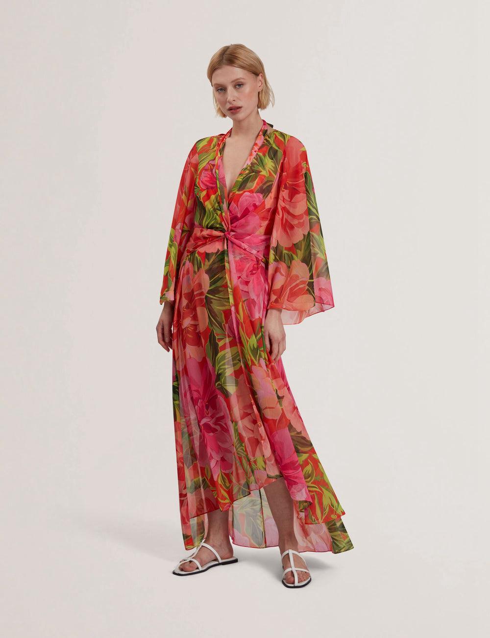 Ted Baker DDARCIS - Floral Twisted Waist Maxi Beach Women Cover Ups Coral | UAE  19587-UEQV