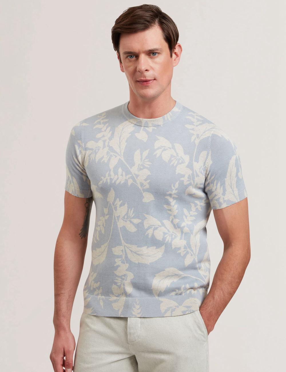 Ted Baker DENNIO - Short Sleeve Printed Floral Men T-Shirts Lt-Blue | UAE  53610-WUEO