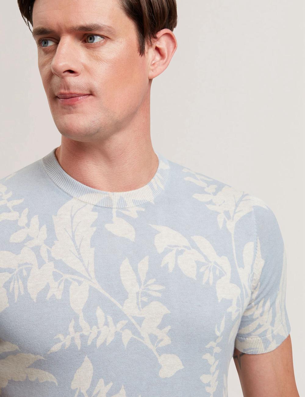 Ted Baker DENNIO - Short Sleeve Printed Floral Men T-Shirts Lt-Blue | UAE  53610-WUEO