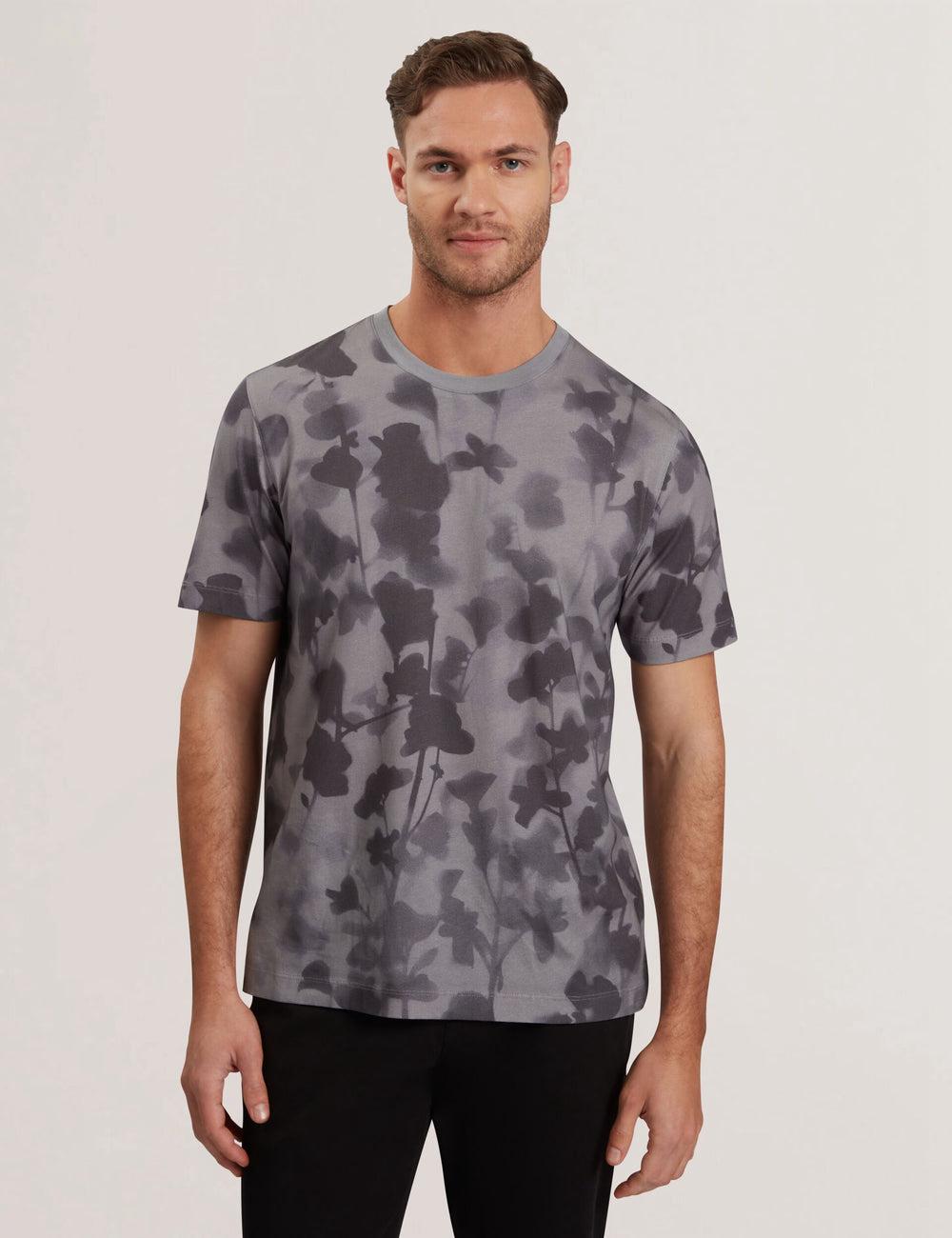 Ted Baker DENNISS - Monochrome Floral Print Cotton Men T-Shirts Dk-Grey | UAE  18740-SNHP