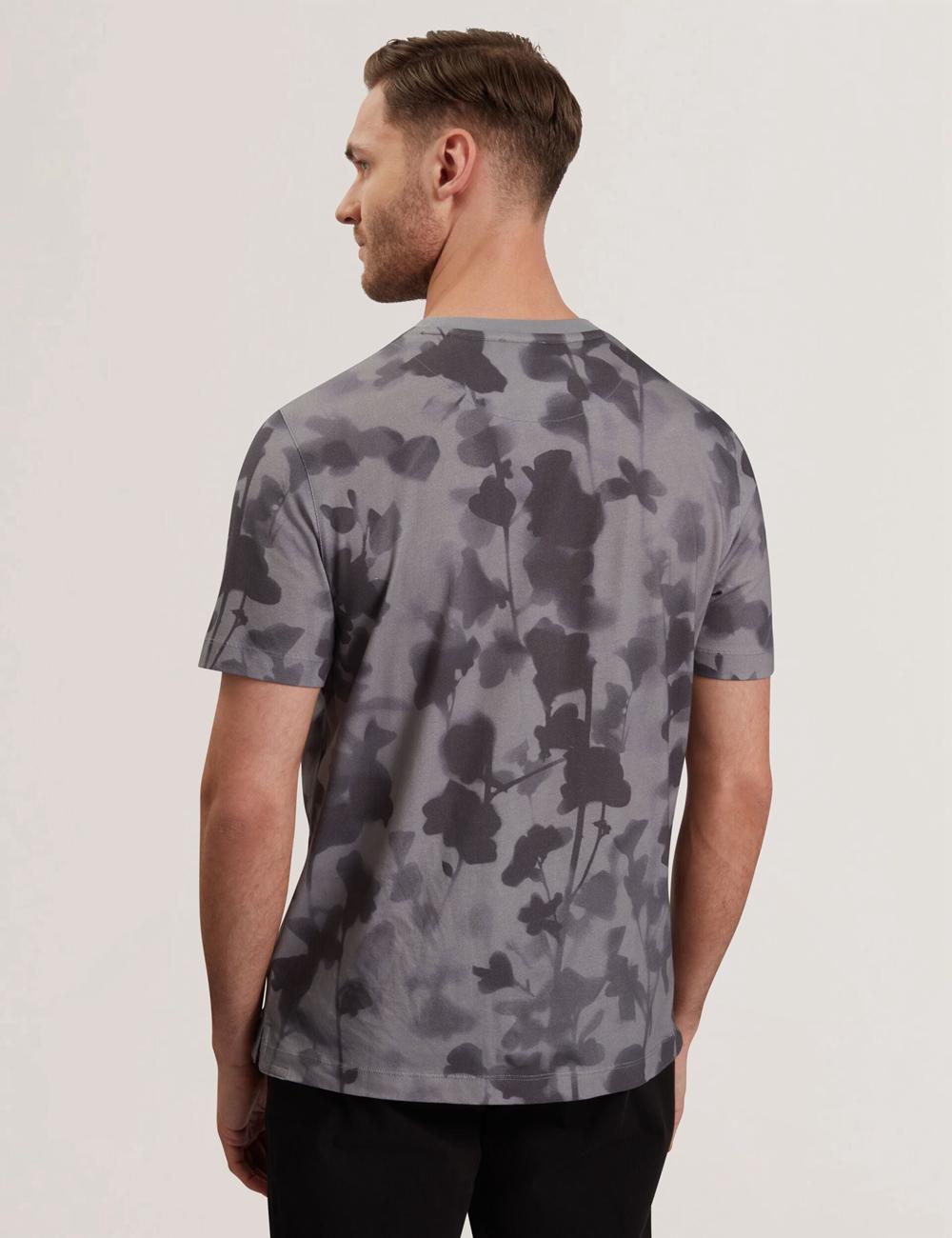 Ted Baker DENNISS - Monochrome Floral Print Cotton Men T-Shirts Dk-Grey | UAE  18740-SNHP