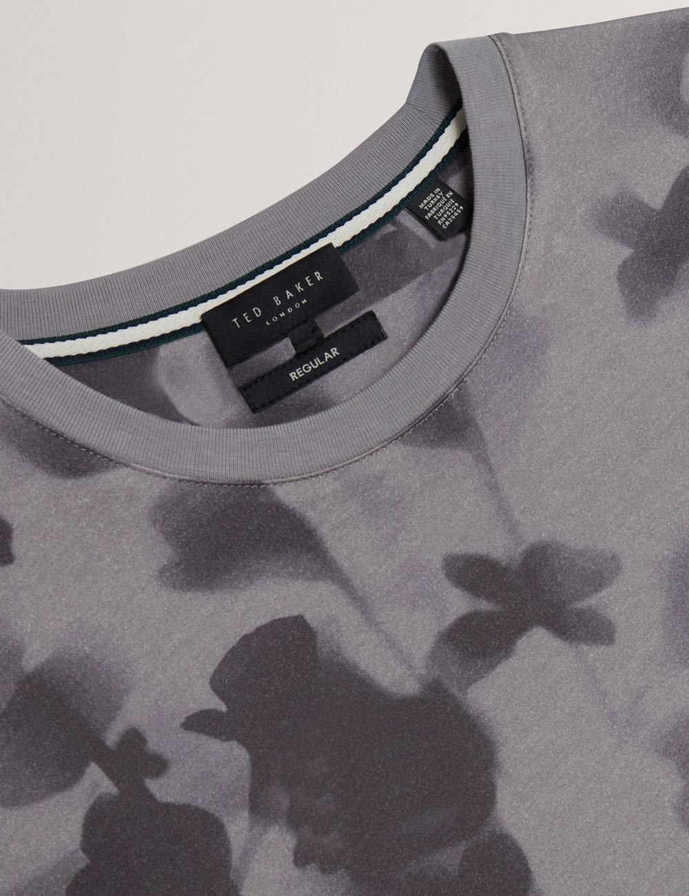 Ted Baker DENNISS - Monochrome Floral Print Cotton Men T-Shirts Dk-Grey | UAE  18740-SNHP