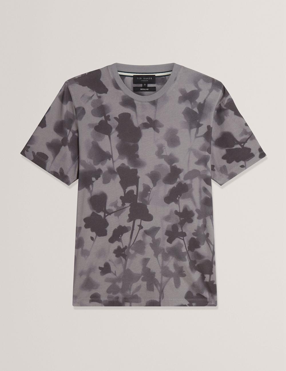 Ted Baker DENNISS - Monochrome Floral Print Cotton Men T-Shirts Dk-Grey | UAE  18740-SNHP