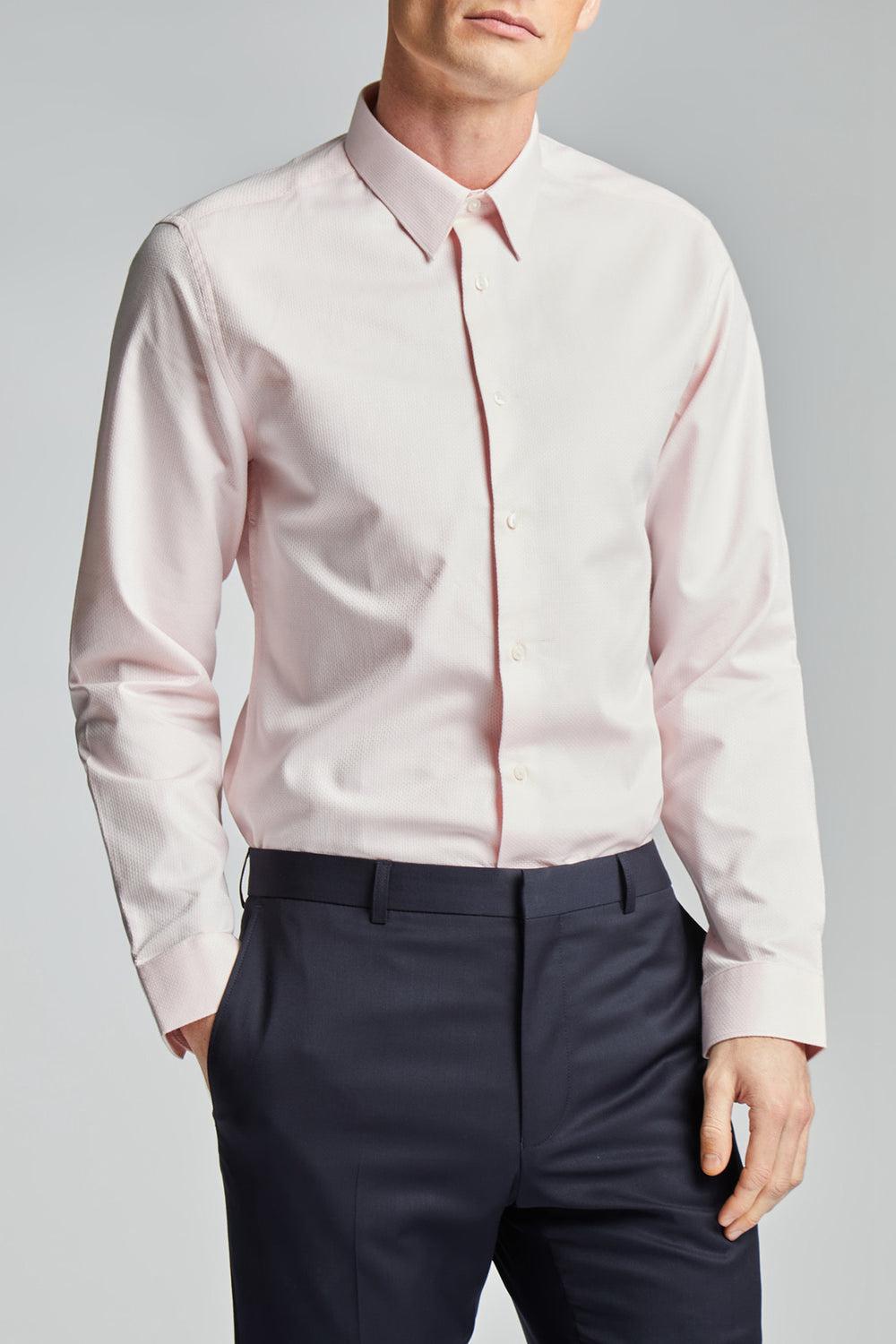 Ted Baker DORAIN - Textured Cotton Long Sleeve Men Formal Shirts Pink | UAE  94681-OKFY