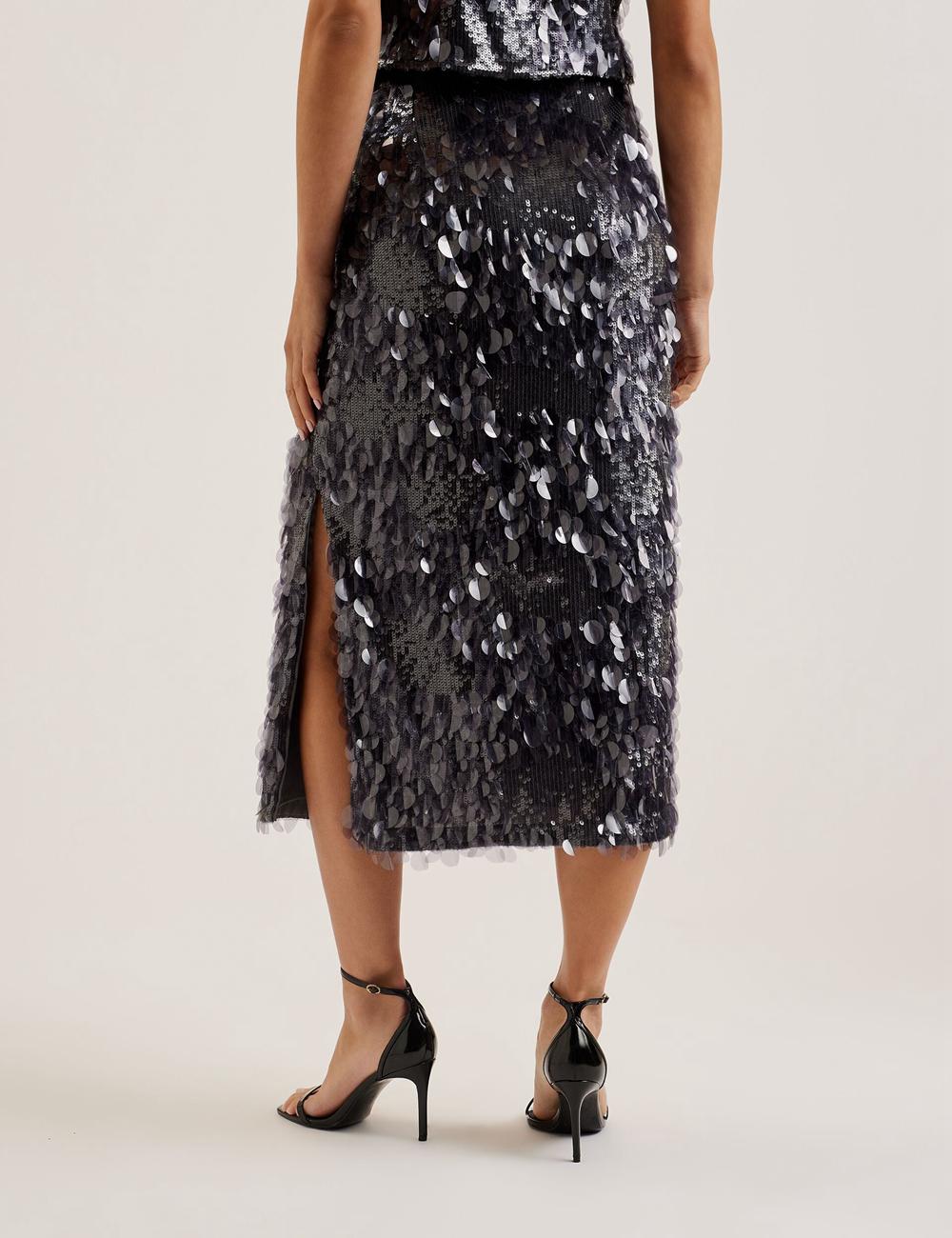 Ted Baker DORIDA - Mixed Sequin With Slit Women Midi Skirts Dk-Grey | UAE  45023-VPTA