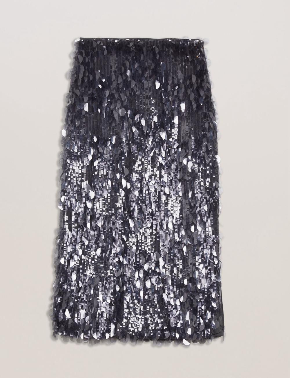 Ted Baker DORIDA - Mixed Sequin With Slit Women Midi Skirts Dk-Grey | UAE  45023-VPTA