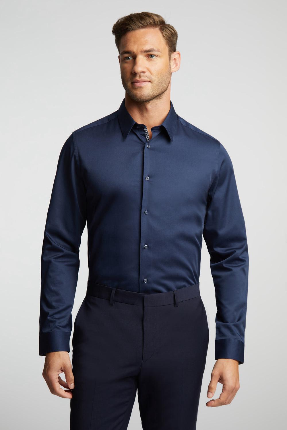 Ted Baker DUDDON - Navy Slim Fit Long Sleeve Cotton Men Formal Shirts Navy | UAE  73146-HOUE