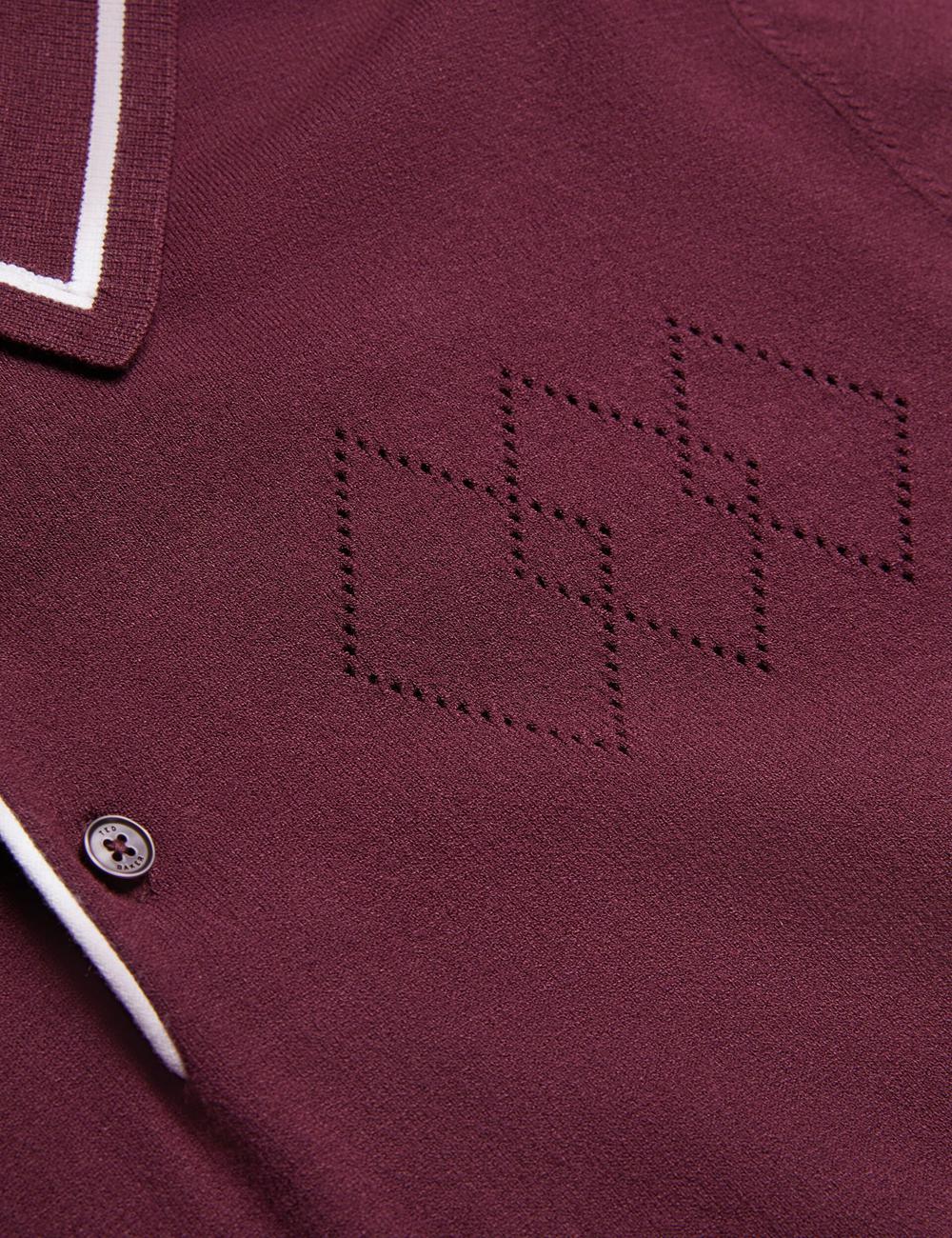 Ted Baker DUNOW - Pointelle Detail Striped Trim Men Polos Shirts Maroon | UAE  19785-ARCI