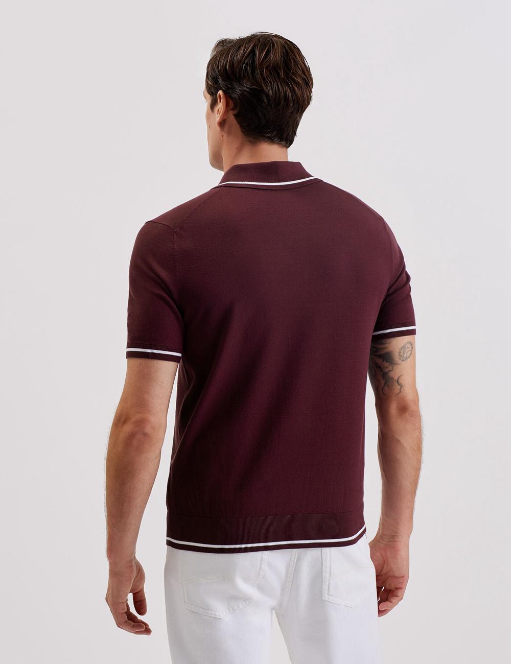 Ted Baker DUNOW - Pointelle Detail Striped Trim Men Polos Shirts Maroon | UAE  19785-ARCI