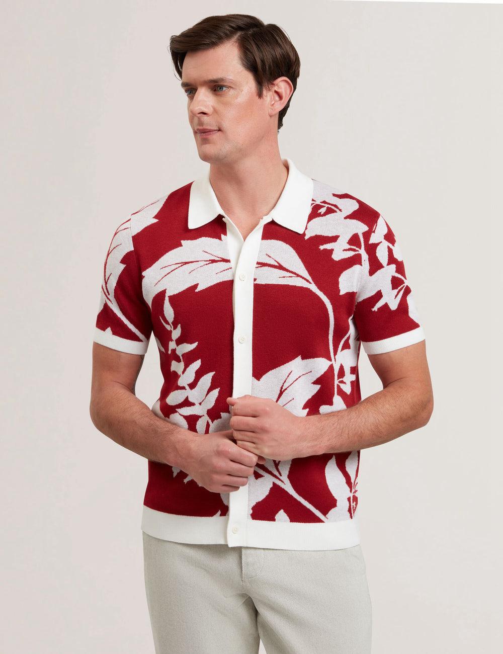 Ted Baker EDSON - Short Sleeve Button Through Floral Men Polos Shirts Red | UAE  81704-LJNG