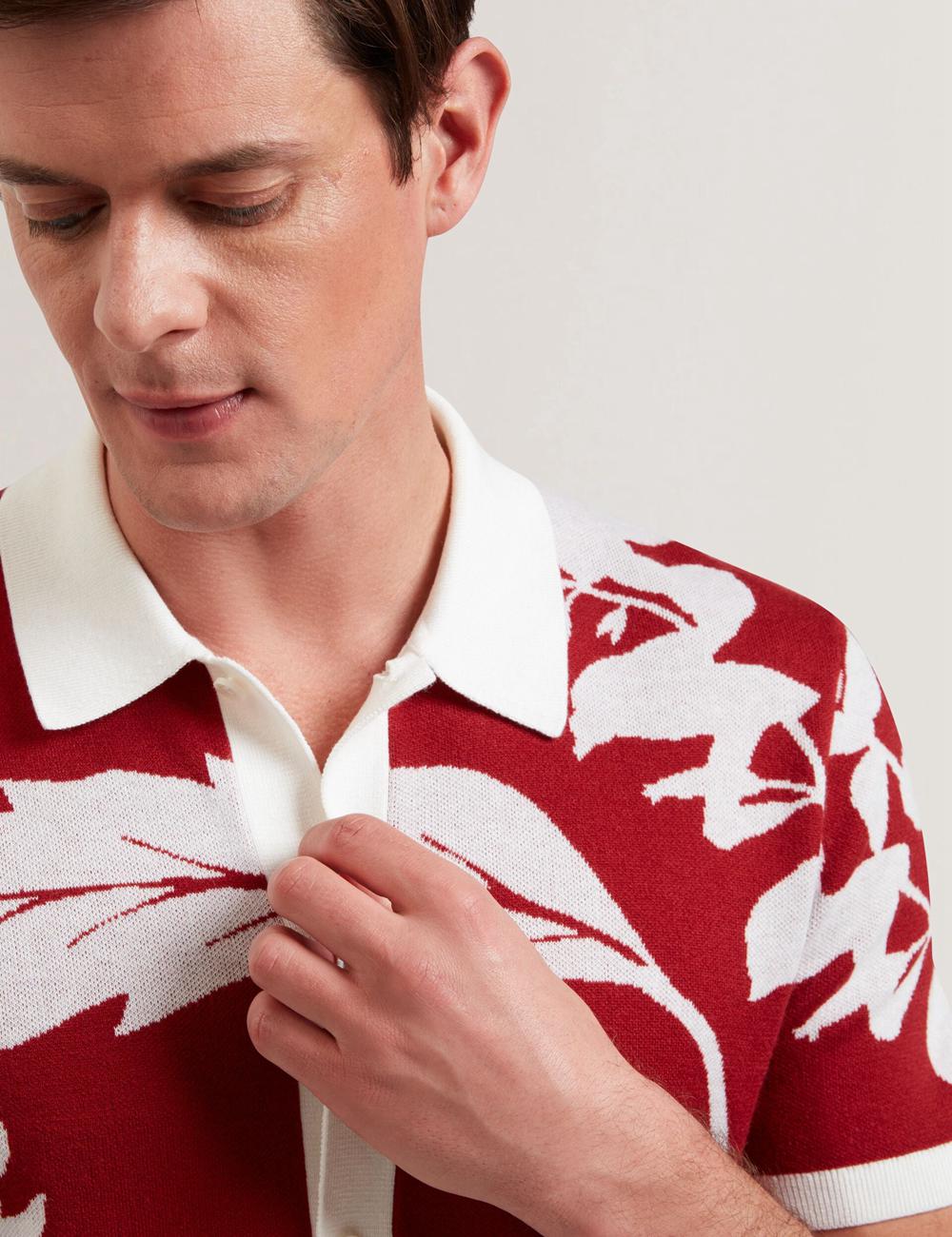 Ted Baker EDSON - Short Sleeve Button Through Floral Men Polos Shirts Red | UAE  81704-LJNG