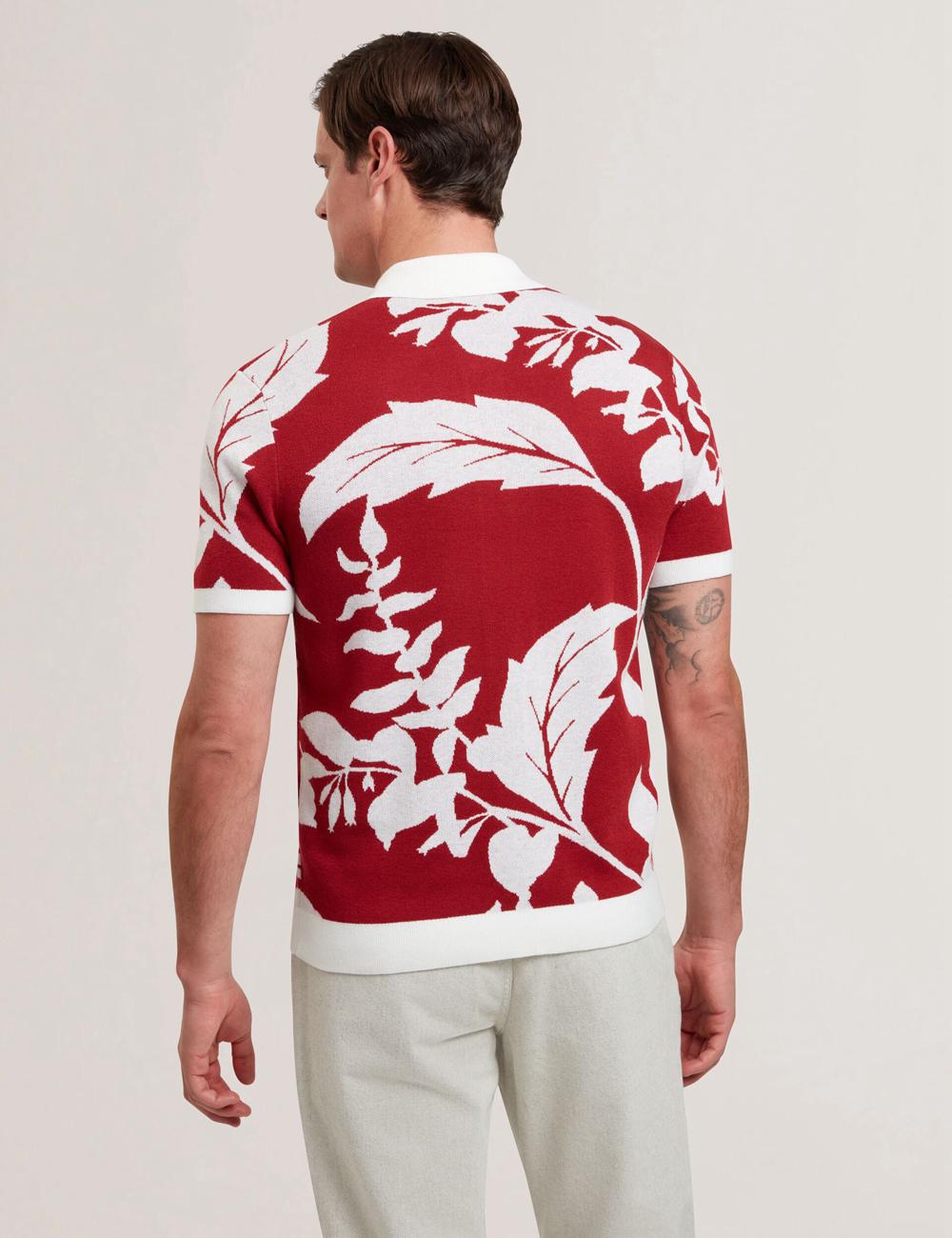 Ted Baker EDSON - Short Sleeve Button Through Floral Men Polos Shirts Red | UAE  81704-LJNG
