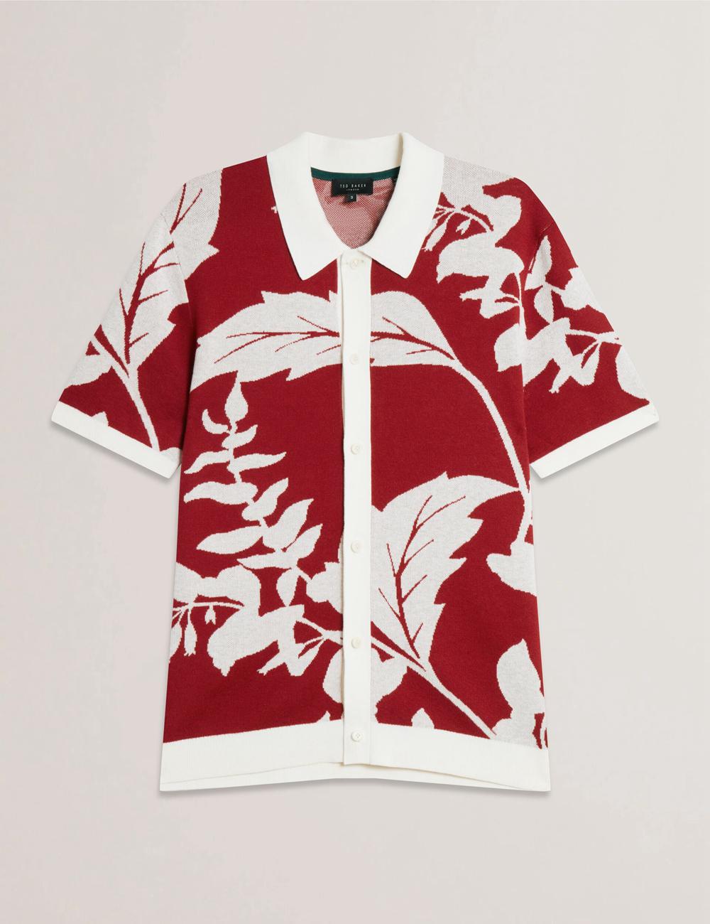 Ted Baker EDSON - Short Sleeve Button Through Floral Men Polos Shirts Red | UAE  81704-LJNG