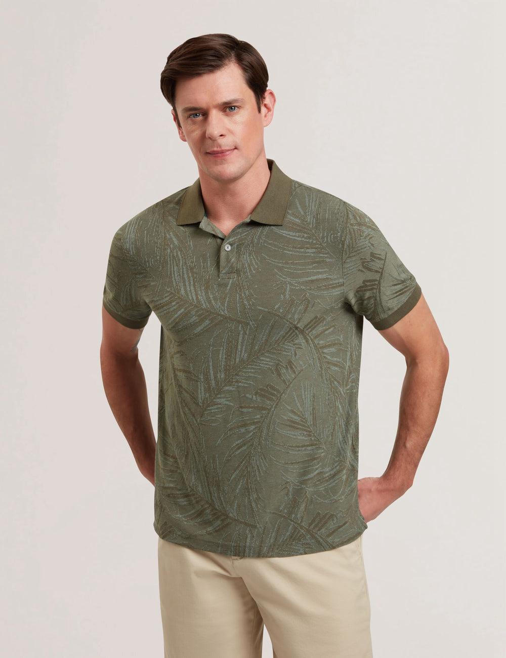 Ted Baker EDWINE - Leaf Print Short Sleeve Men Polos Shirts Khaki | UAE  71402-KXZI