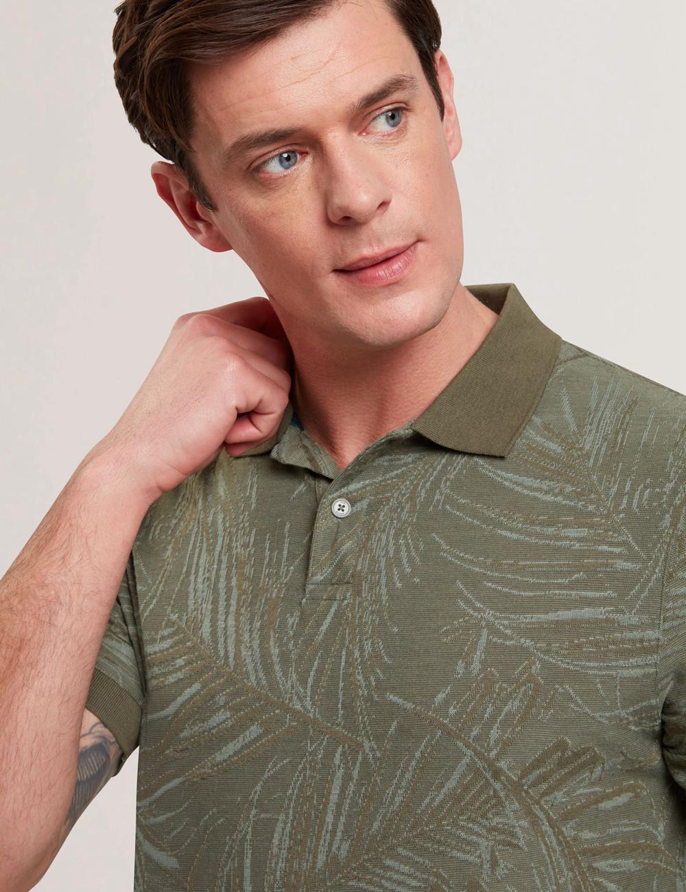 Ted Baker EDWINE - Leaf Print Short Sleeve Men Polos Shirts Khaki | UAE  71402-KXZI