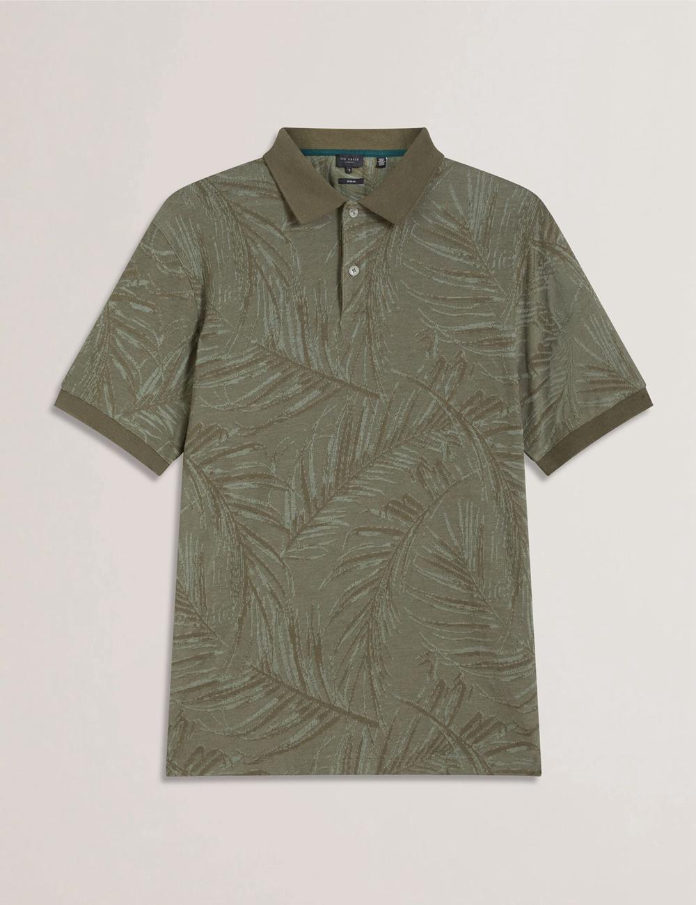 Ted Baker EDWINE - Leaf Print Short Sleeve Men Polos Shirts Khaki | UAE  71402-KXZI
