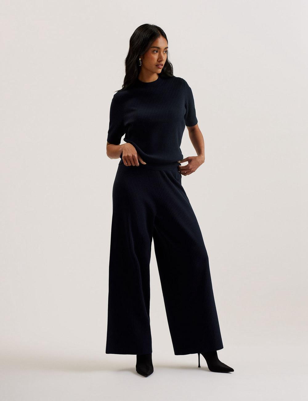 Ted Baker ELLIHAA - Ribbed Knit Half Sleeve Women Tops Navy | UAE  92743-FSWQ