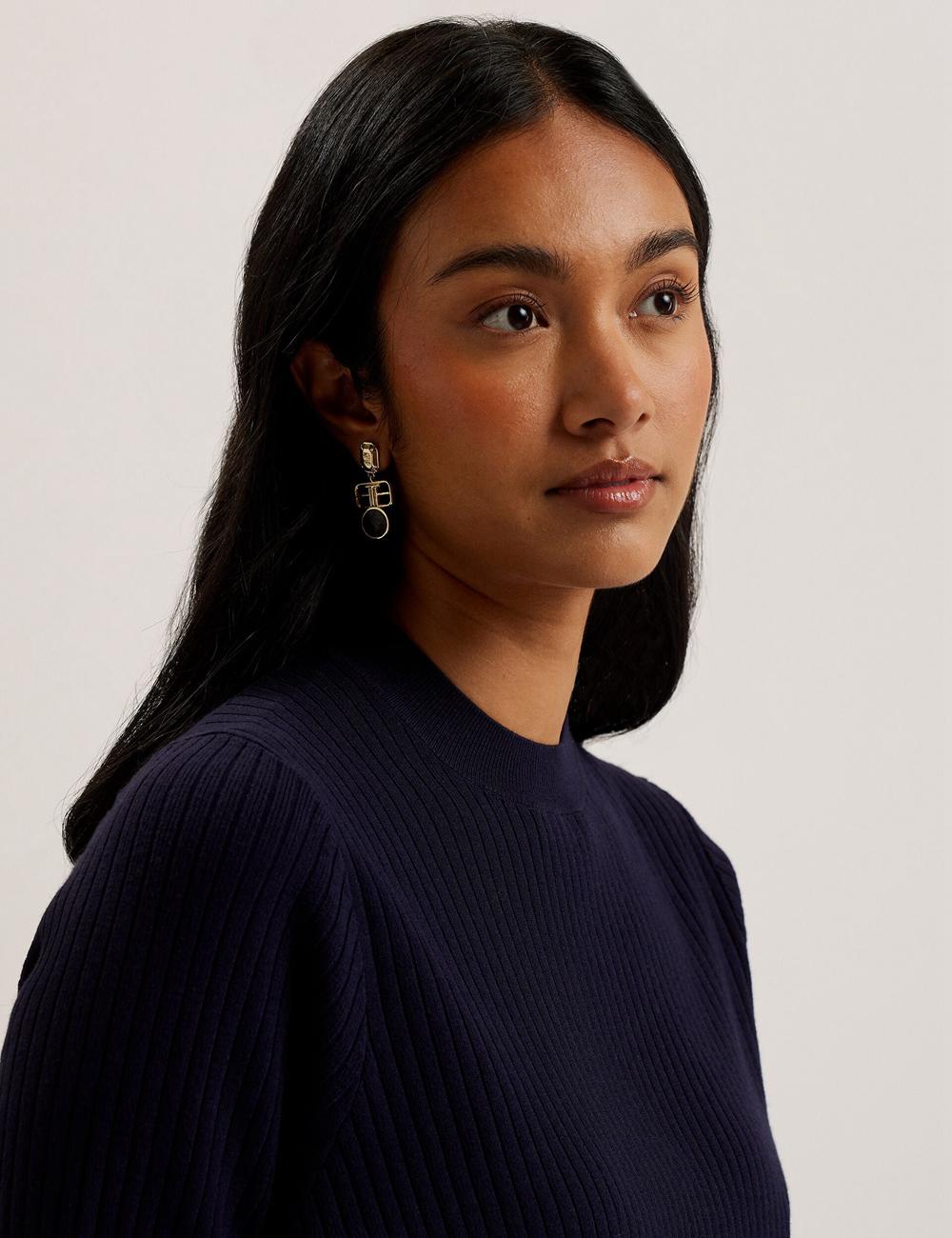 Ted Baker ELLIHAA - Ribbed Knit Half Sleeve Women Tops Navy | UAE  92743-FSWQ