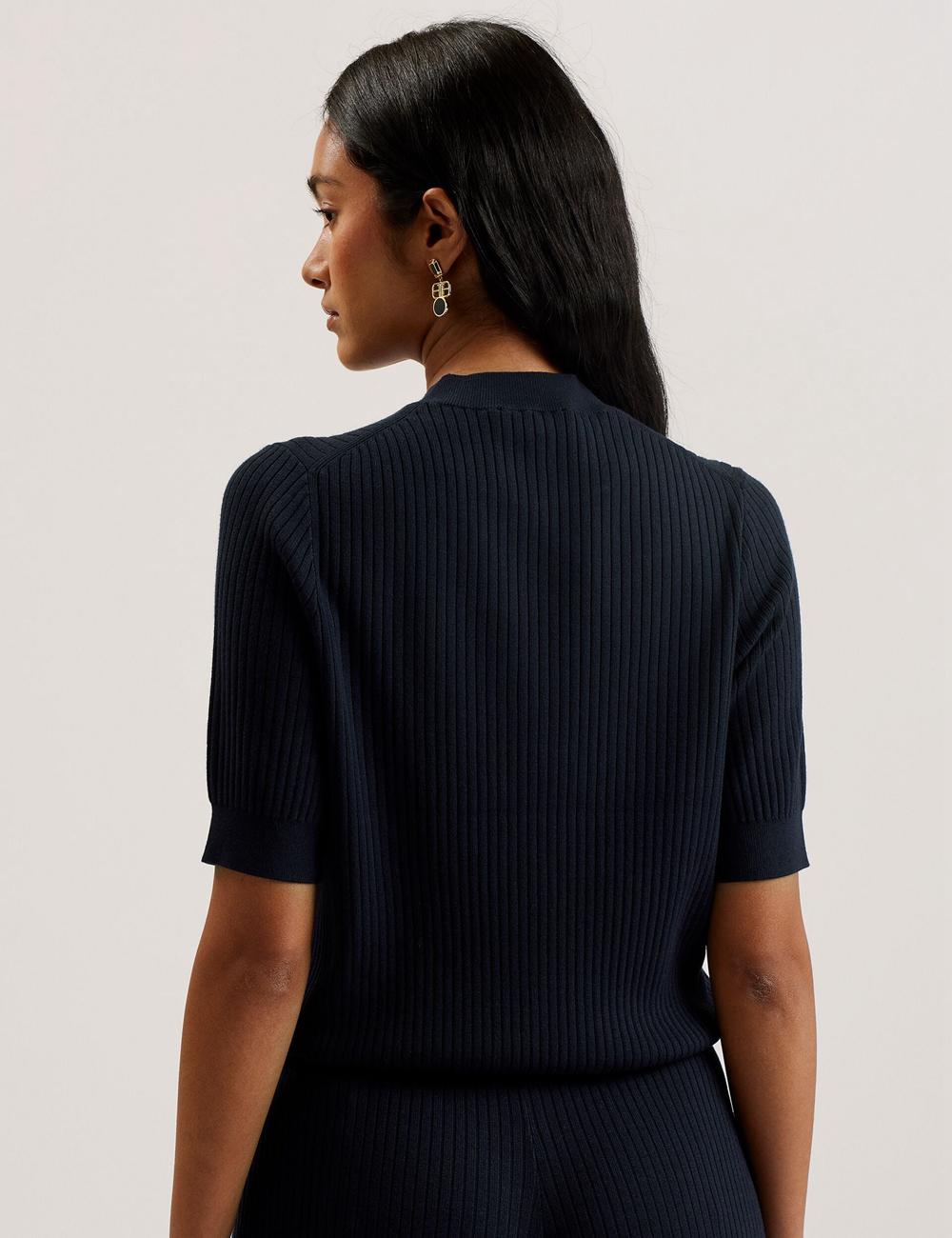 Ted Baker ELLIHAA - Ribbed Knit Half Sleeve Women Tops Navy | UAE  92743-FSWQ