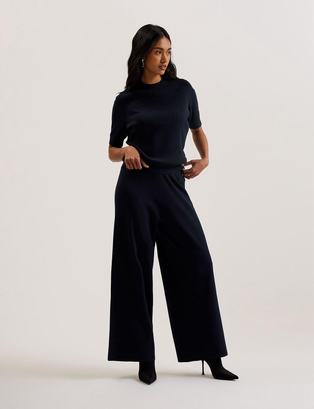 Ted Baker ELLIHAA - Ribbed Knit Half Sleeve Women Tops Navy | UAE  92743-FSWQ