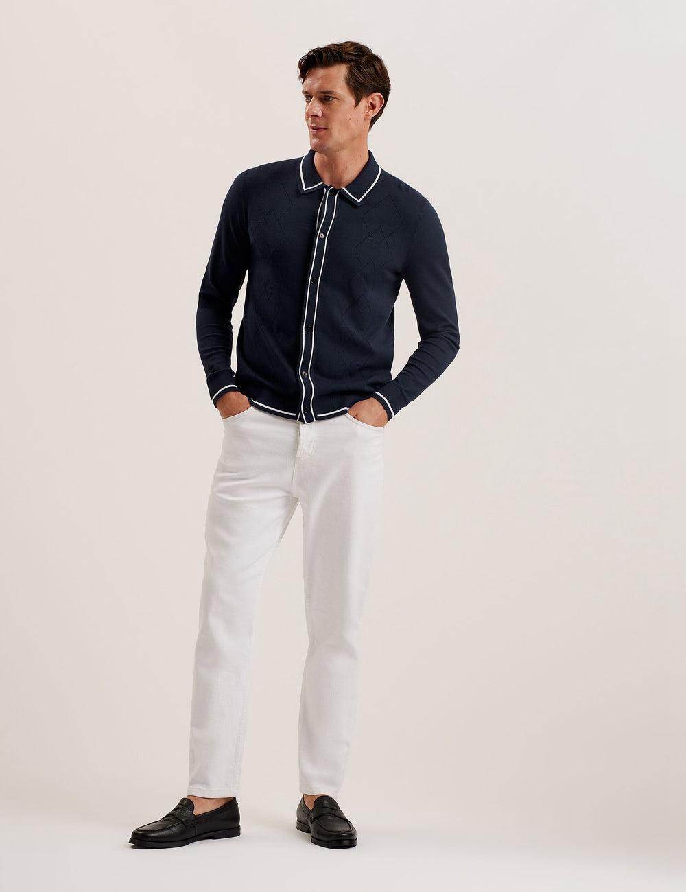 Ted Baker ELMDON LS Diamond Button Through Men Casual Shirts Navy | UAE  35427-ULHK