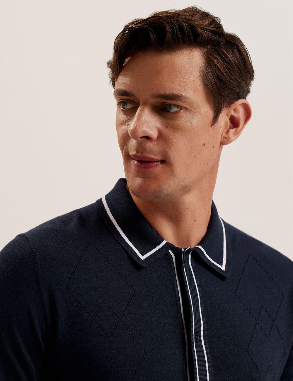 Ted Baker ELMDON LS Diamond Button Through Men Casual Shirts Navy | UAE  35427-ULHK