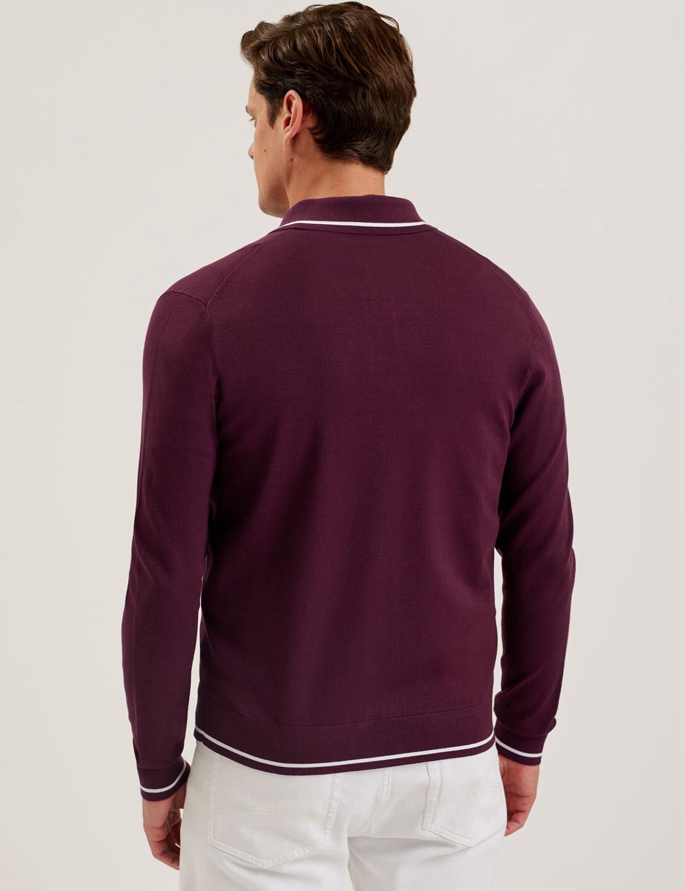 Ted Baker ELMDON - Pointelle Diamond Knitted Long Sleeve Men Casual Shirts Maroon | UAE  14508-MRLP