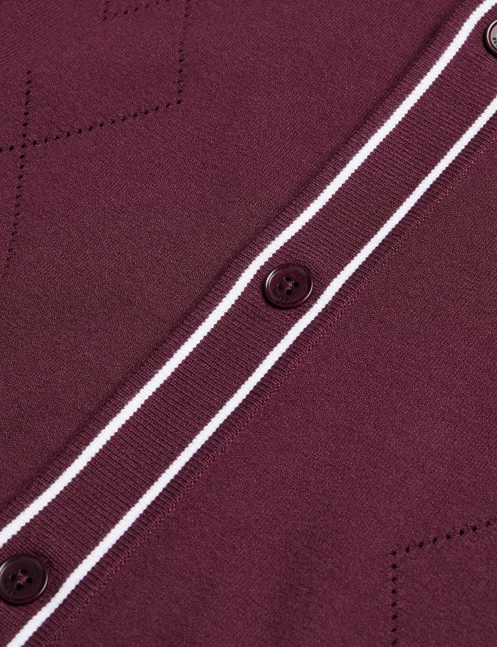 Ted Baker ELMDON - Pointelle Diamond Knitted Long Sleeve Men Casual Shirts Maroon | UAE  14508-MRLP