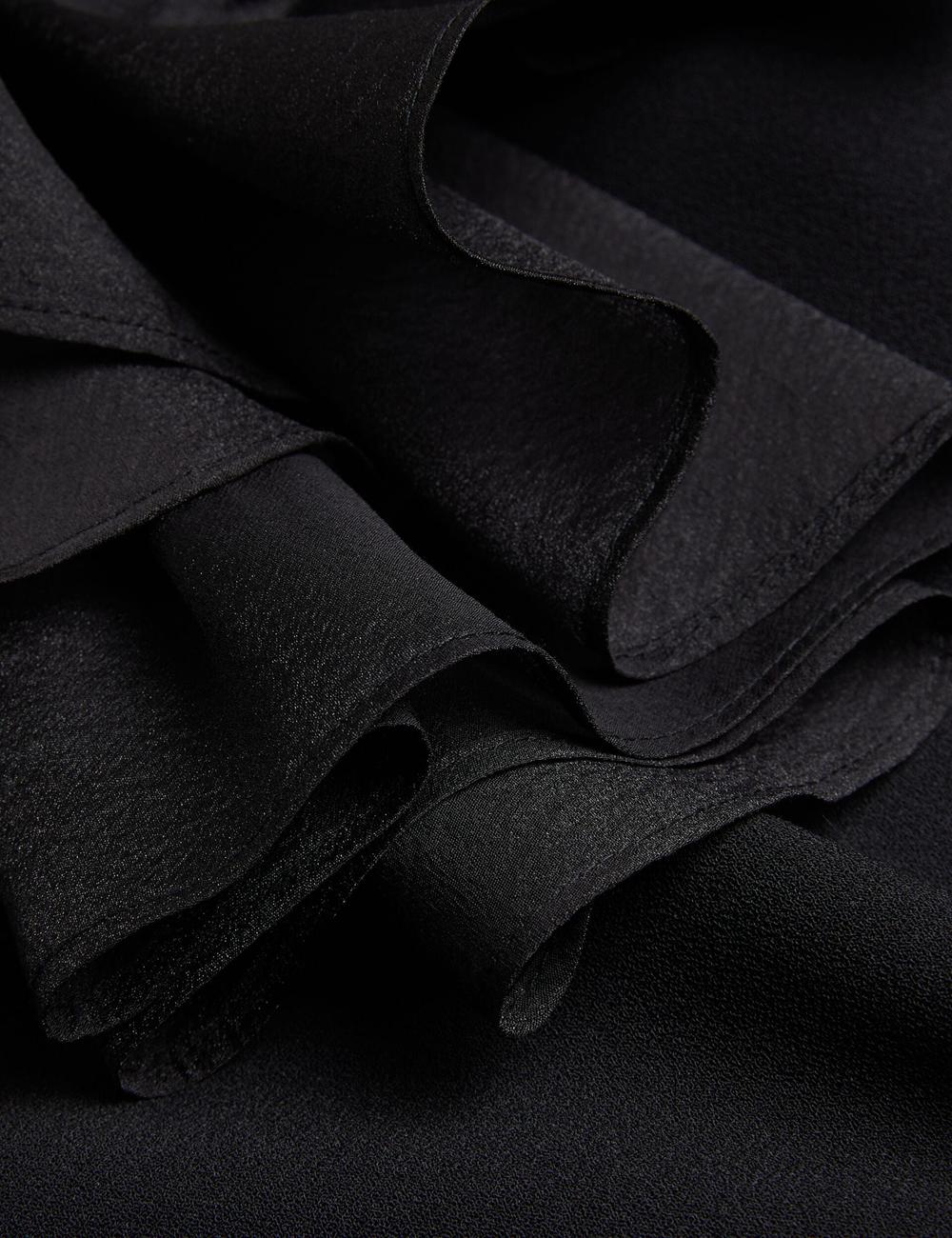 Ted Baker ELQUI - Oversized Ruffle Trim V-Neck Women Mini Dresses Black | UAE  24380-UJQN