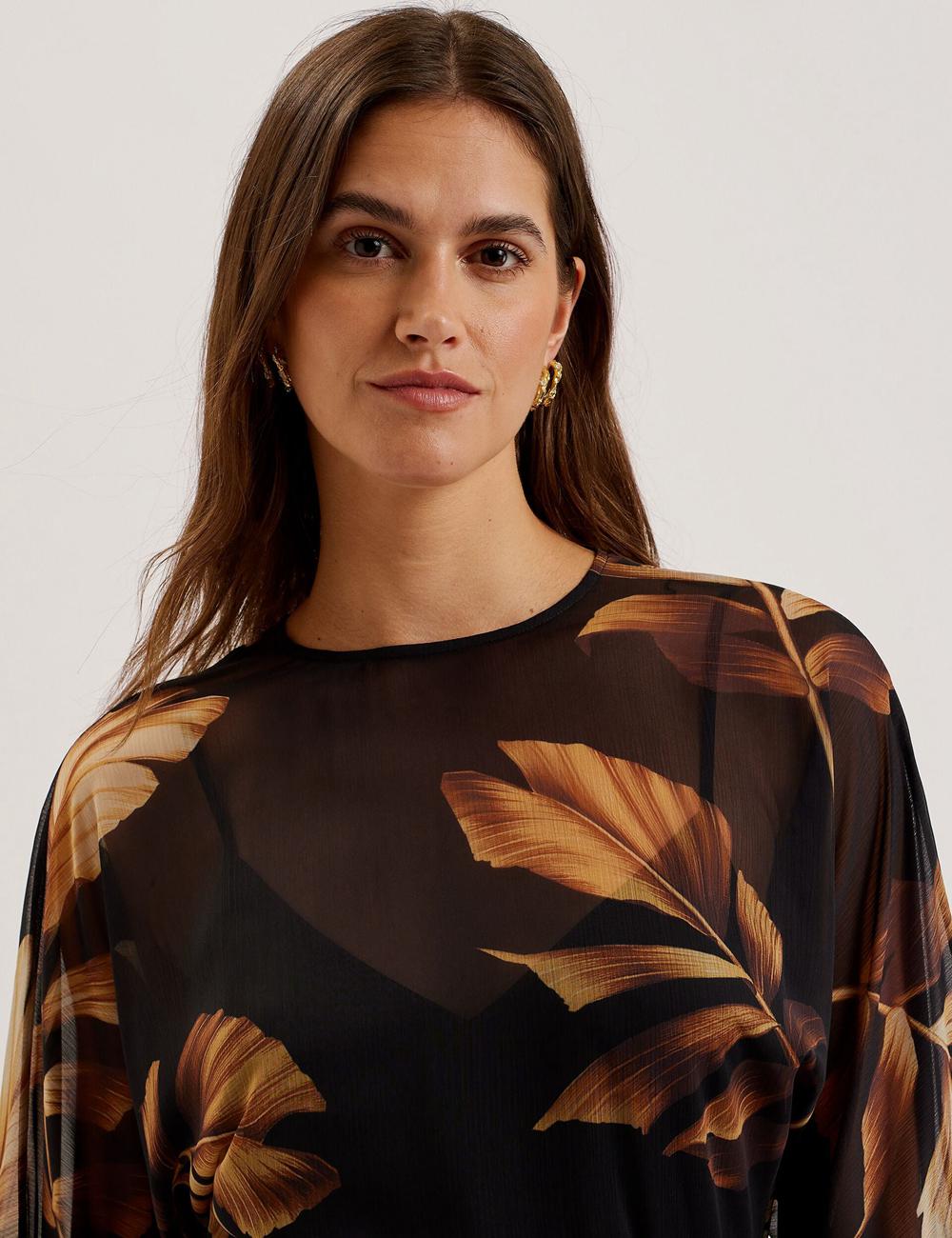 Ted Baker ELSTER - Printed Chiffon With Waist Women Mini Dresses Black | UAE  08517-YRNV