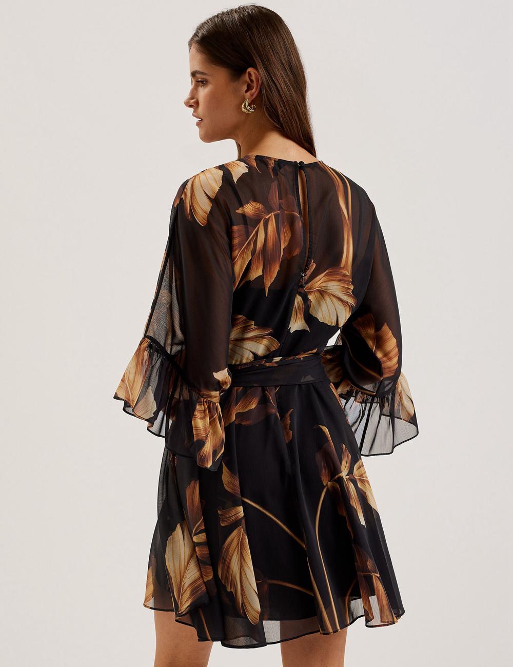 Ted Baker ELSTER - Printed Chiffon With Waist Women Mini Dresses Black | UAE  08517-YRNV