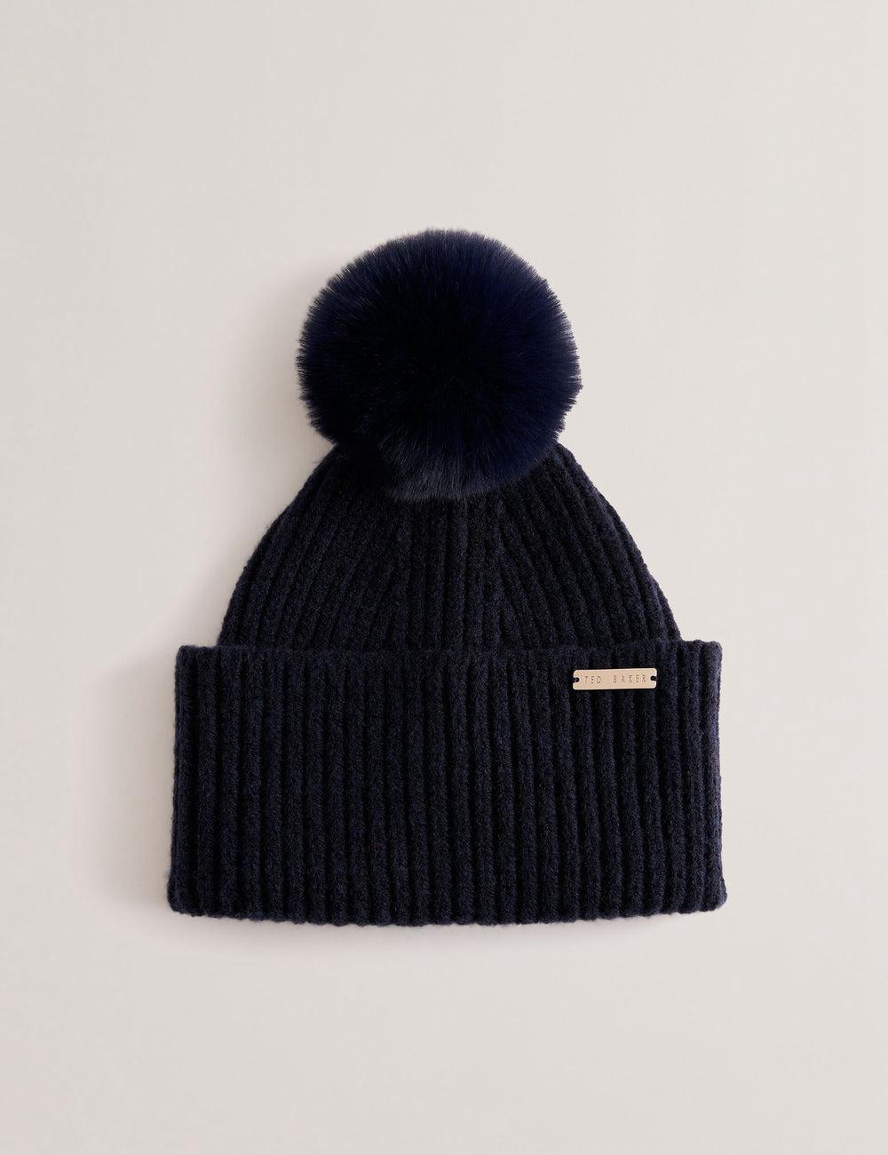 Ted Baker EMILYYA - Ribbed Knit Fluffy Bobble Women Hats Navy | UAE  07954-QXFT