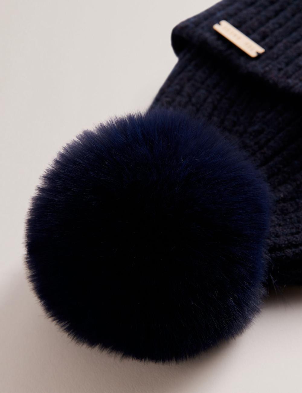 Ted Baker EMILYYA - Ribbed Knit Fluffy Bobble Women Hats Navy | UAE  07954-QXFT