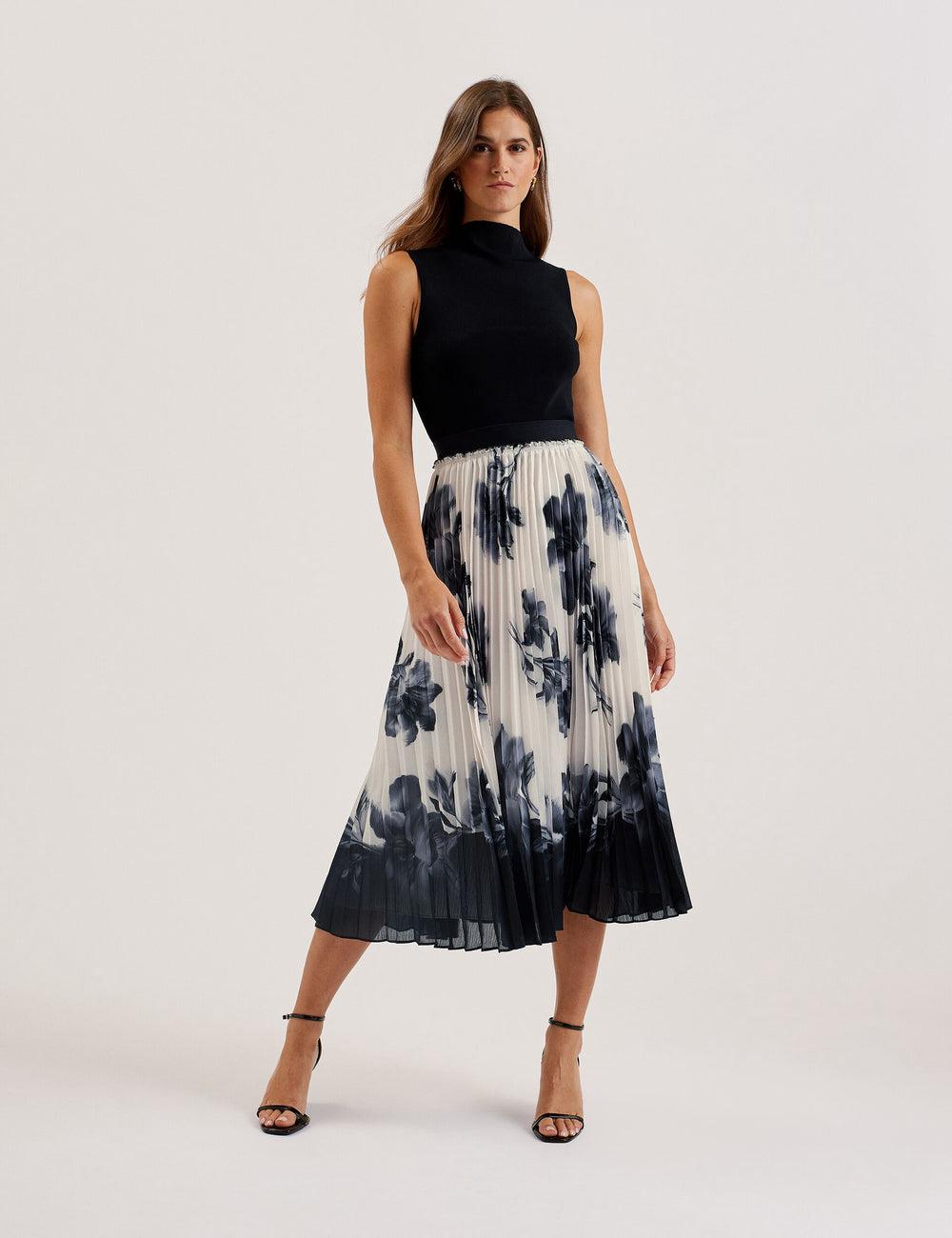 Ted Baker EMISTA - Monochrome Print Pleated Women Midi Skirts Ivory | UAE  62795-ICRO