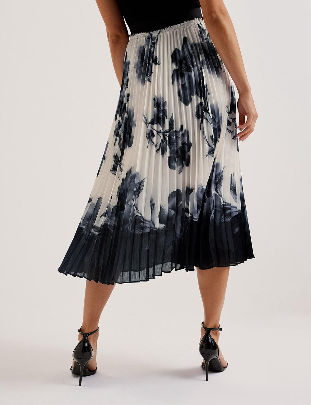 Ted Baker EMISTA - Monochrome Print Pleated Women Midi Skirts Ivory | UAE  62795-ICRO