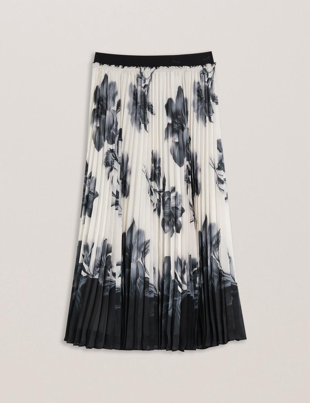 Ted Baker EMISTA - Monochrome Print Pleated Women Midi Skirts Ivory | UAE  62795-ICRO