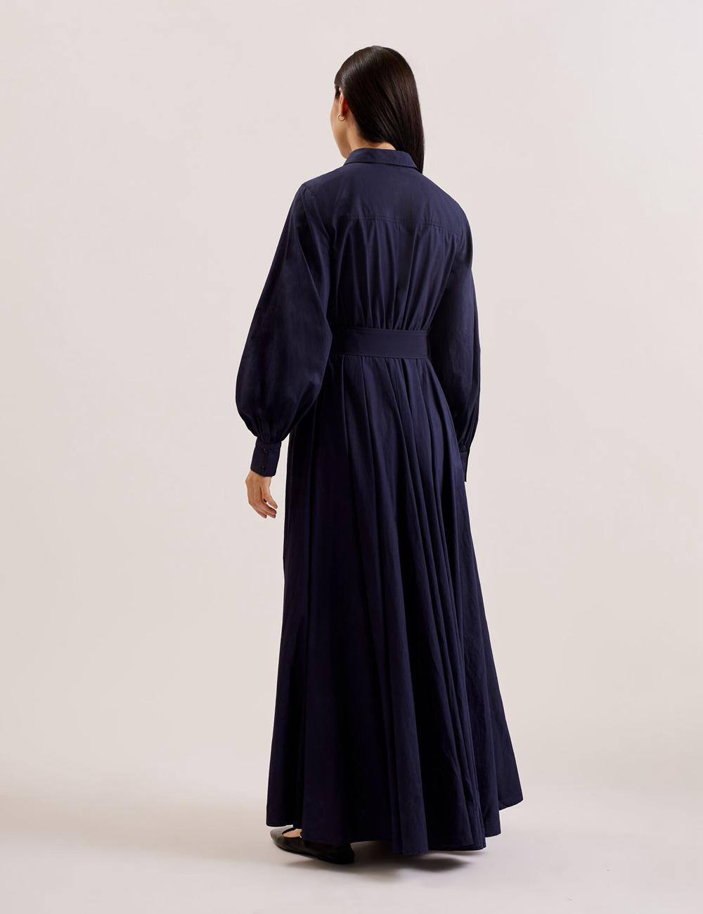 Ted Baker ENE - Cotton Maxi Shirt Dress With Belt Women Maxi Dresses Navy | UAE  60941-WISM