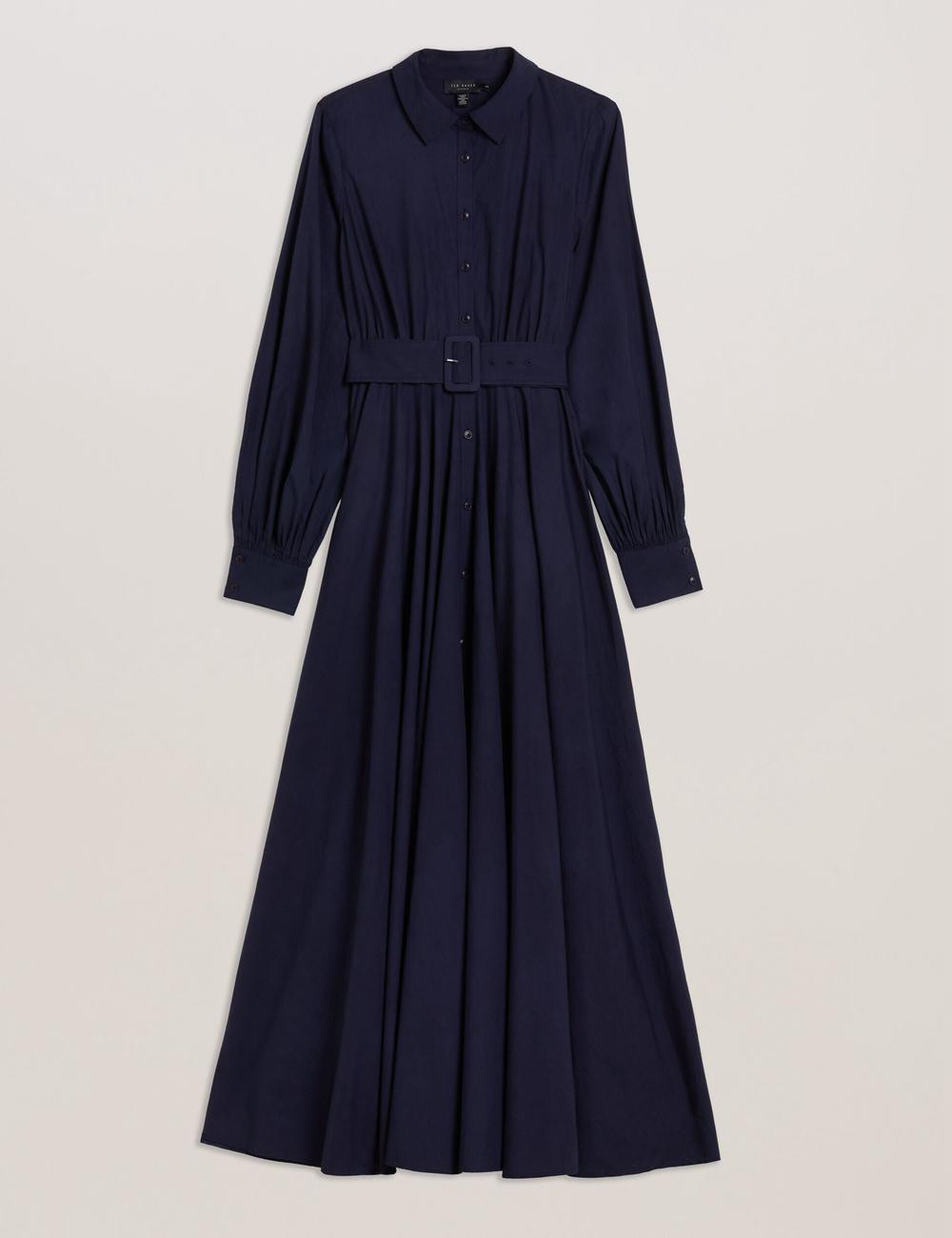 Ted Baker ENE - Cotton Maxi Shirt Dress With Belt Women Maxi Dresses Navy | UAE  60941-WISM
