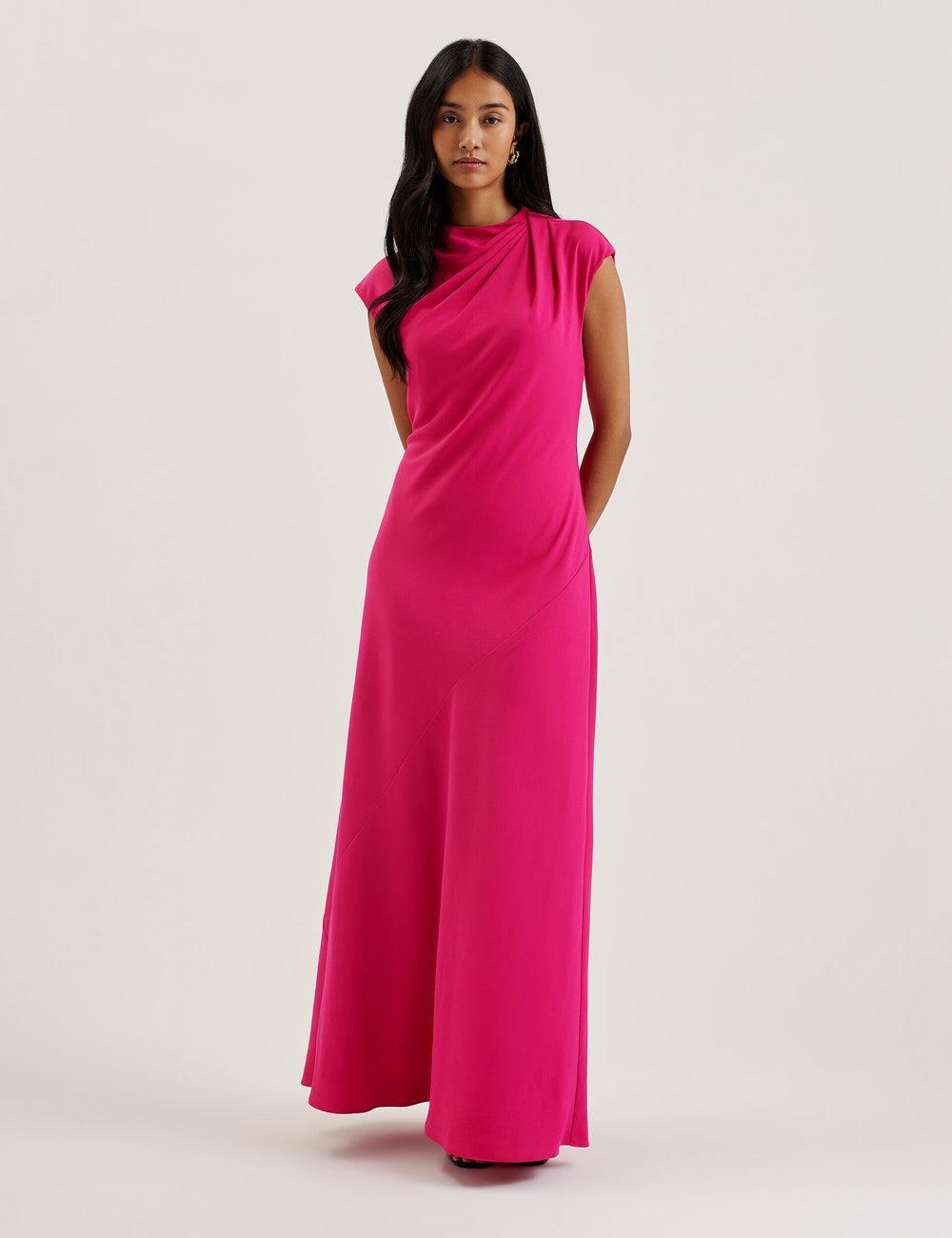 Ted Baker EREAS - Drape Neckline Cap Sleeve Women Maxi Dresses Pink | UAE  65910-NKLY