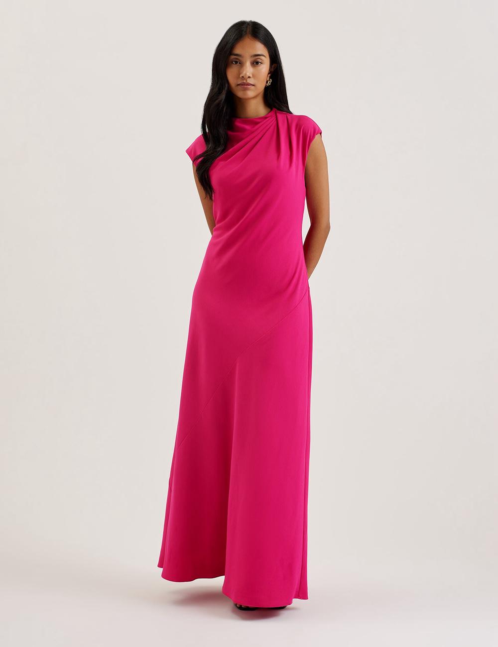 Ted Baker EREAS - Drape Neckline Cap Sleeve Women Maxi Dresses Pink | UAE  65910-NKLY