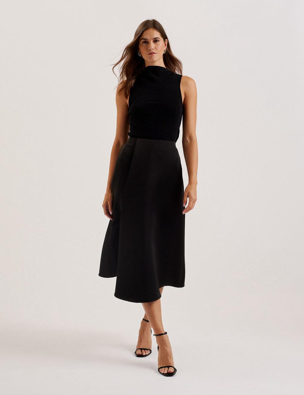 Ted Baker ERVA - Asymmetric Satin Wrap Women Midi Skirts Black | UAE  18942-VLHD