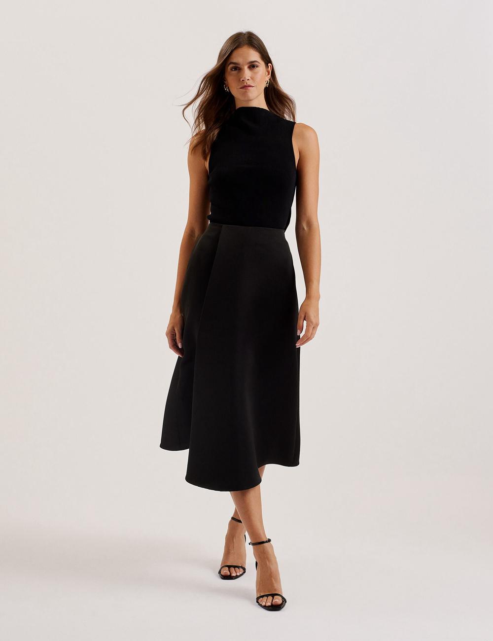 Ted Baker ERVA - Asymmetric Satin Wrap Women Midi Skirts Black | UAE  18942-VLHD