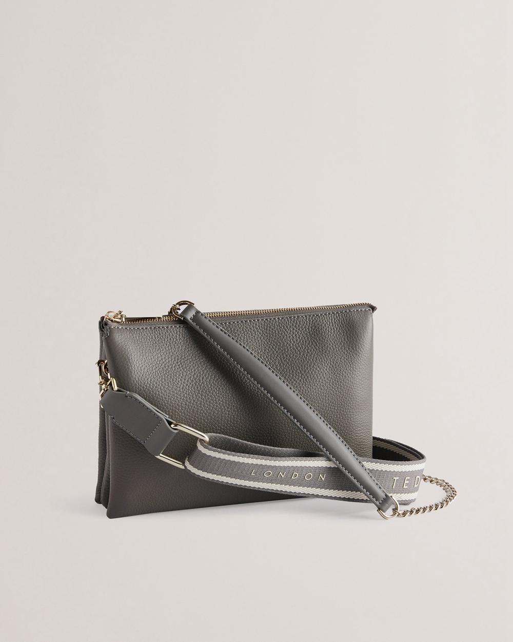 Ted Baker ESILLE - Branded Webbing Crossbody Leather Women Crossbody Bags Mid-Grey | UAE  69741-RZXH