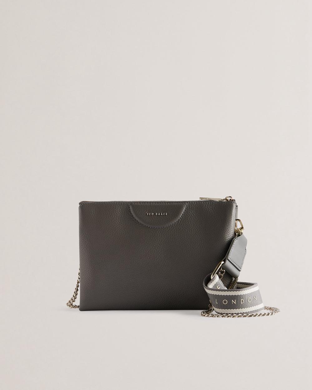 Ted Baker ESILLE - Branded Webbing Crossbody Leather Women Crossbody Bags Mid-Grey | UAE  69741-RZXH