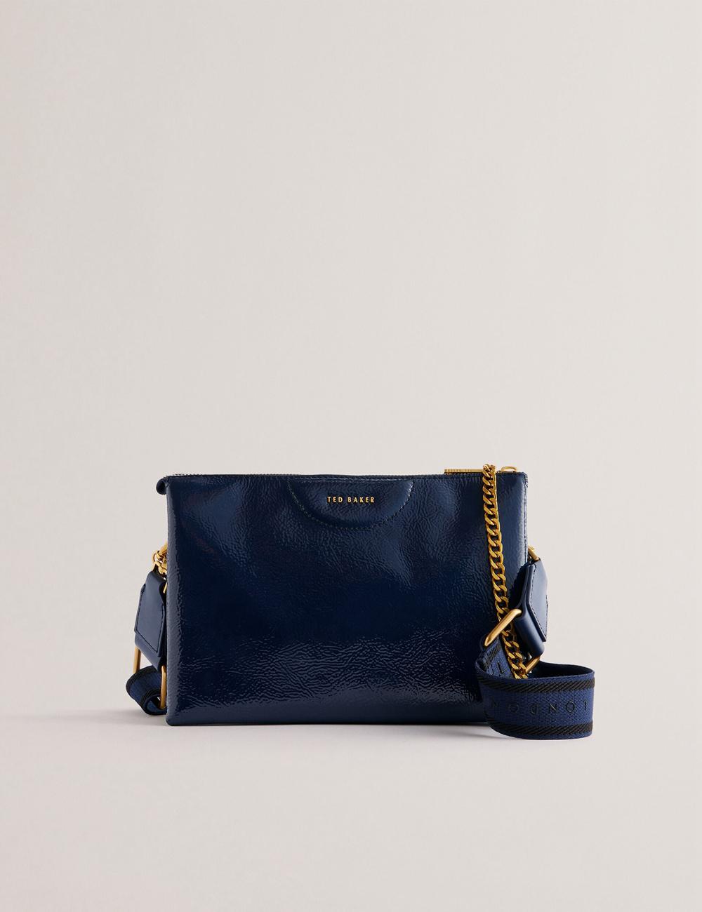 Ted Baker ESILLE - Branded Webbing Patent Leather Women Crossbody Bags Dk-Blue | UAE  93154-LOVQ