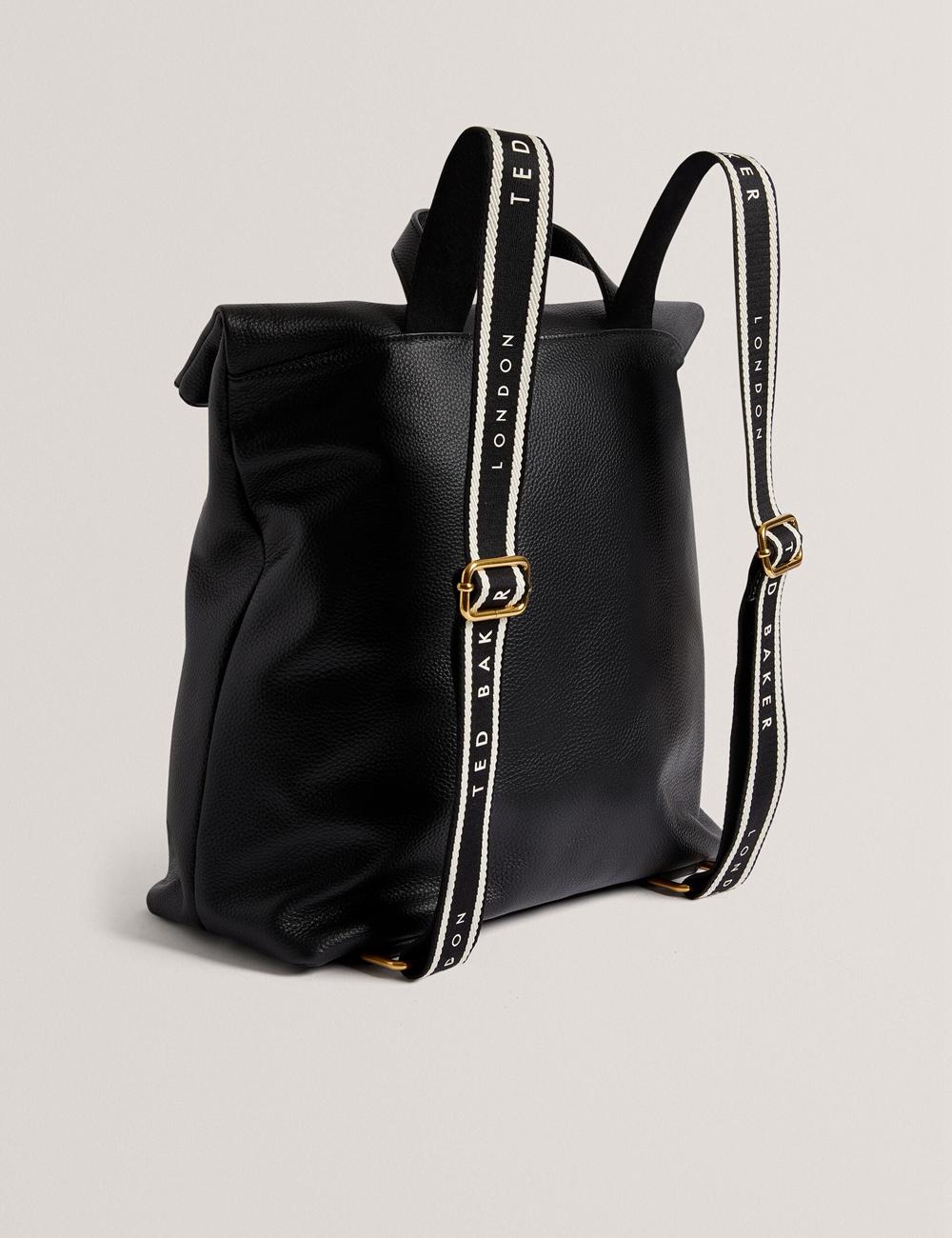 Ted Baker ESSAYA - Leather Webbing Strap Fold Over Women Backpacks Black | UAE  12945-UYOP